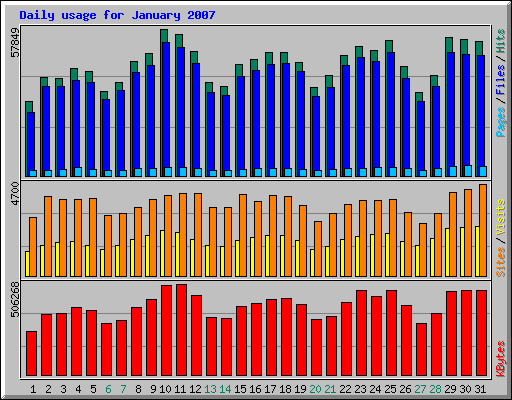 Daily usage for January 2007