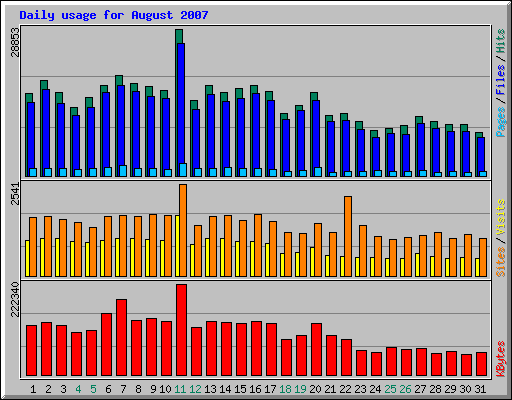 Daily usage for August 2007