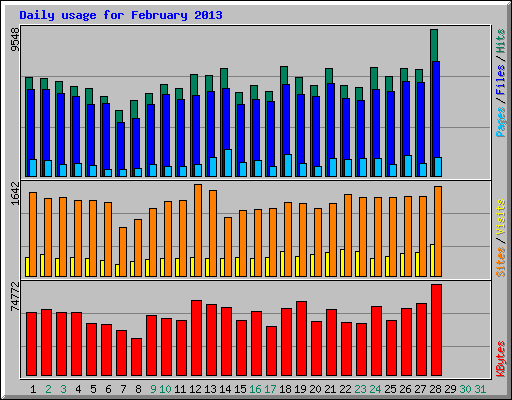 Daily usage for February 2013